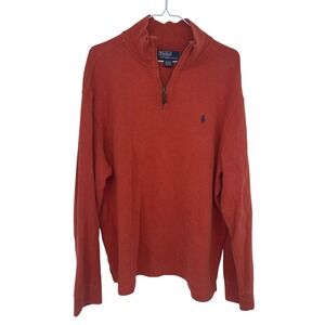 Vintage 90s Polo Ralph Lauren Knit 1/4 Zip Sweater XL Orange Pullover Blue Tag